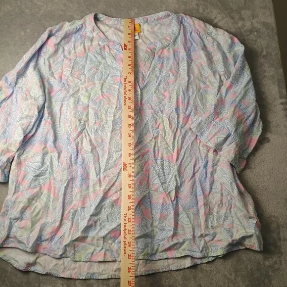 Ruby Rd. Blouse Womens XL Pink Paisley Henley 3/4 Sleeve Tunic Top Lightweight - Picture 6 of 10